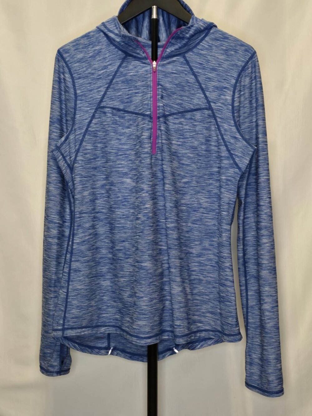 Z by Zella Space Dye 1/4 Zip Hooded Pullover Blue Purple Trim Women's Large